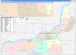 Rock Island County, IL Wall Map Color Cast Style 2024